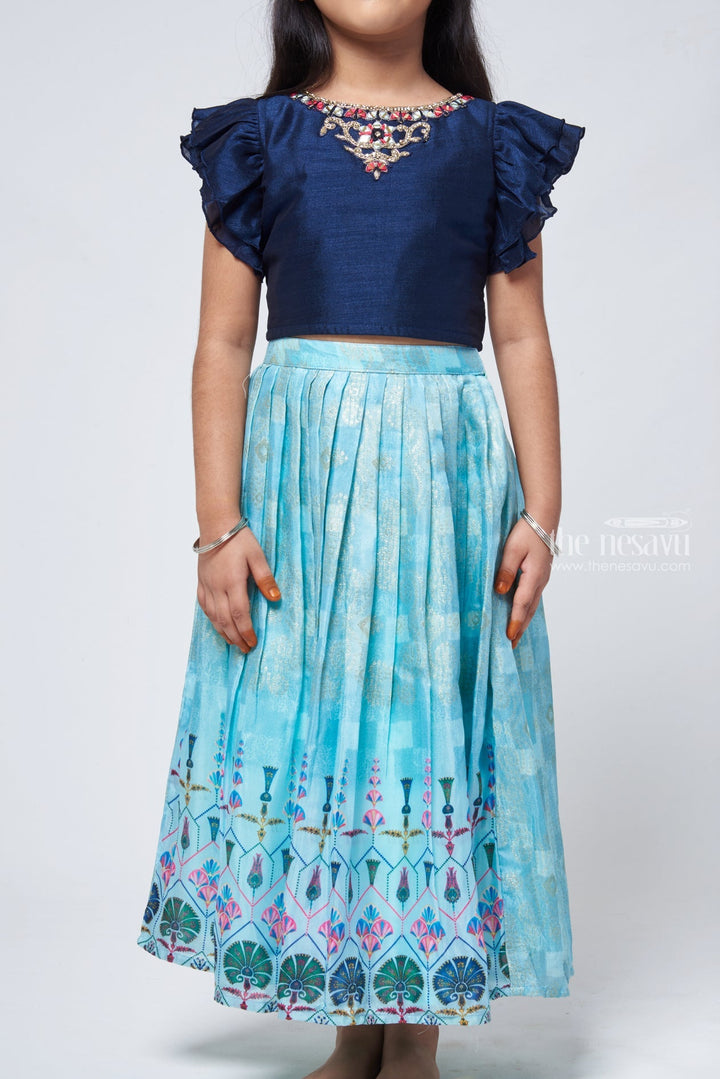 The Nesavu Lehenga & Ghagra Blue Brilliance Jaquard Pleats in Chanderi Lehenga Gaghra for Young Starlets Nesavu Chanderi Lehenga Gaghra For Young | Langa Voni For Girls | The Nesavu