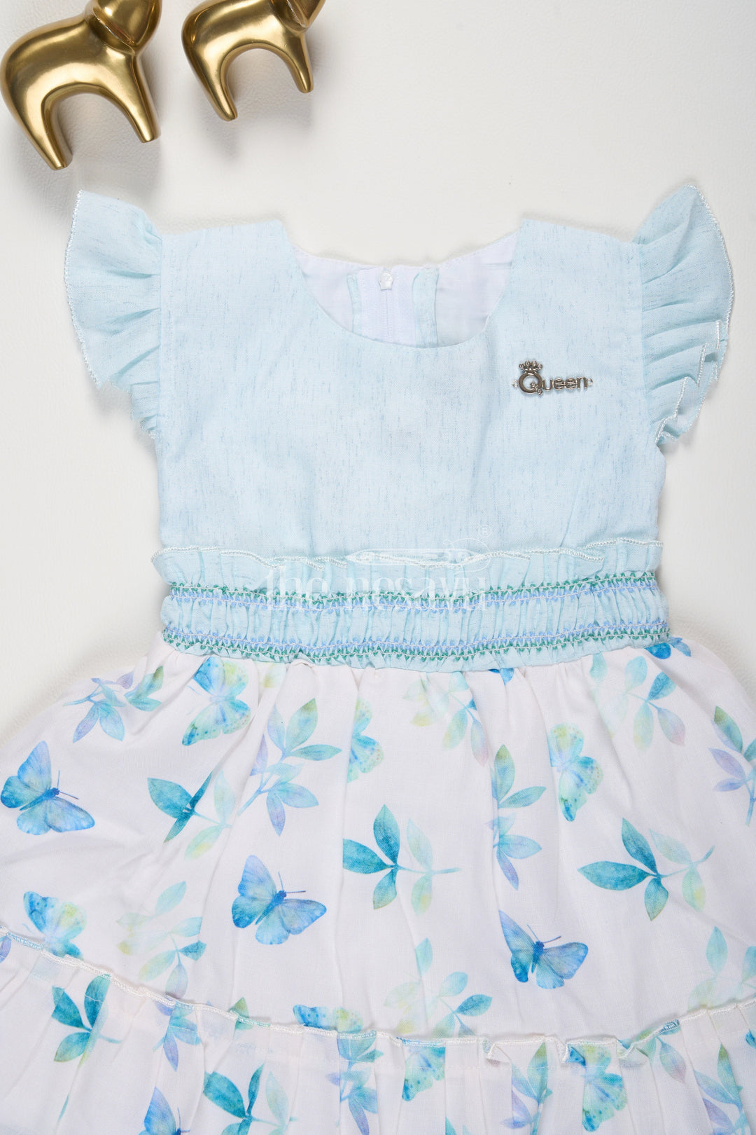 The Nesavu Girls Cotton Frock Blue Butterfly and Leaf Print Cotton Frock with Flutter Sleeves for Girls Nesavu Blue Butterfly and Leaf Print Cotton Frock with Flutter Sleeves for Girls Nesavu