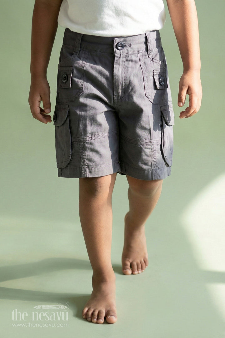 The Nesavu Boys Shorts Blue Cargo Cotton Boys Bermuda Shorts Nesavu 16 (1Y) / Blue BWS004F-16 Blue Cargo Cotton Boys Bermuda Shorts with Elastic Waist