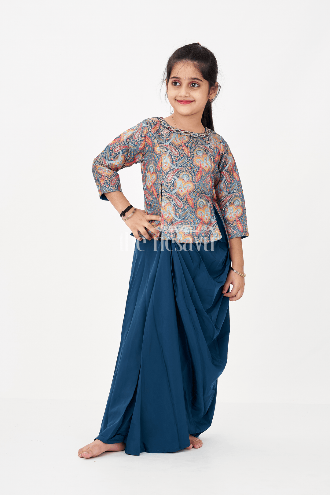 The Nesavu Girls Lehenga Choli Blue Colour Lehenga Girls Set in Glaze Organza with Paisley Digital Print and Elegant Pleated Bottom Nesavu 24 (5Y) / Blue GL623A-24 Blue Colour Lehenga Girls Sharara Set in Glaze Organza with Paisley Print and Pleated Bottom | The Nesavu
