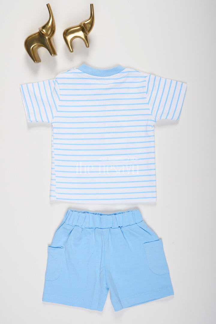 The Nesavu Baby Casual Sets Blue Cotton Baby T-Shirt and Shorts Set with Elephant Graphic for Baby Nesavu Blue Cotton Baby T-Shirt Shorts Set Elephant Design Nesavu Baby Summer Outfit