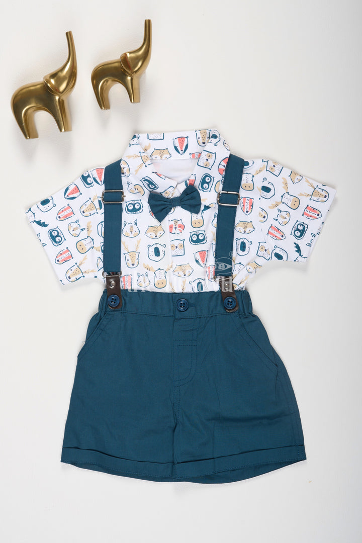 The Nesavu Boys Casual Set Blue Cotton Boys Suspender Set with Animal Print Shirt Nesavu 12 (3M) / Blue BCS096A-12 Blue Cotton Boys' Suspender Set with Animal Print Shirt - Nesavu