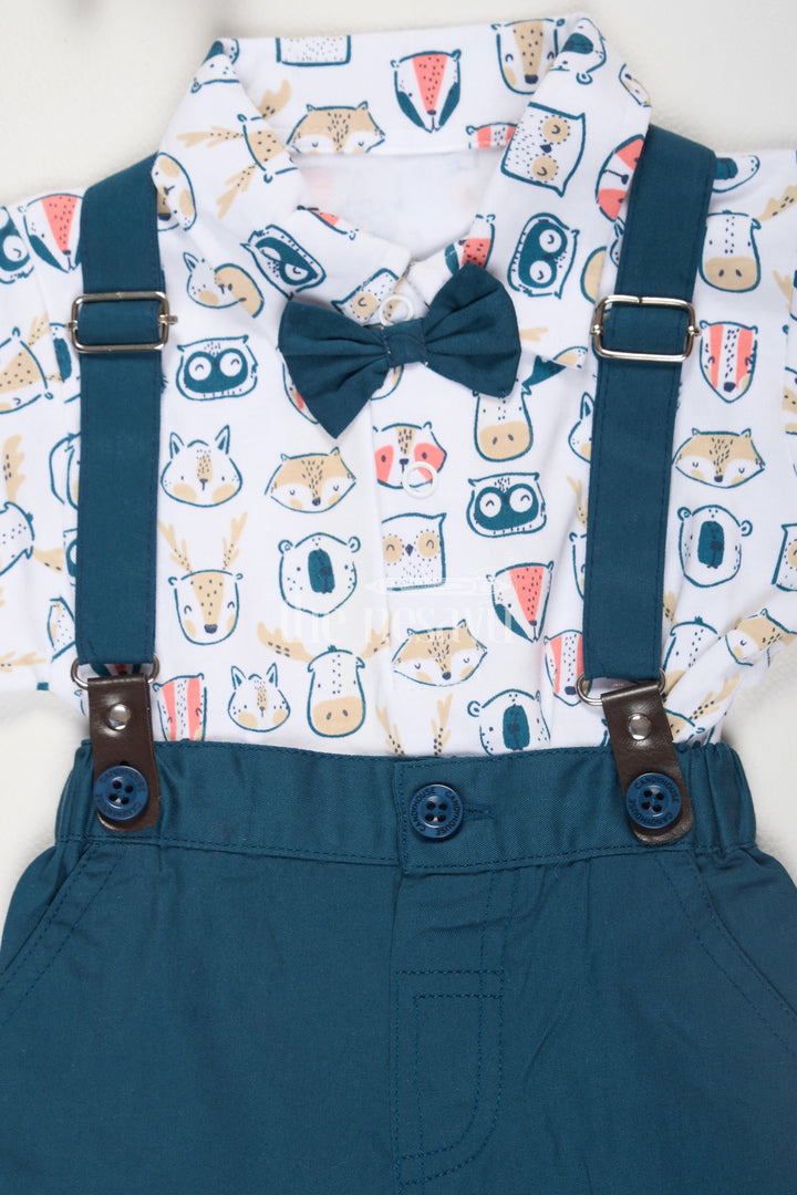 The Nesavu Boys Casual Set Blue Cotton Boys Suspender Set with Animal Print Shirt Nesavu Blue Cotton Boys' Suspender Set with Animal Print Shirt - Nesavu