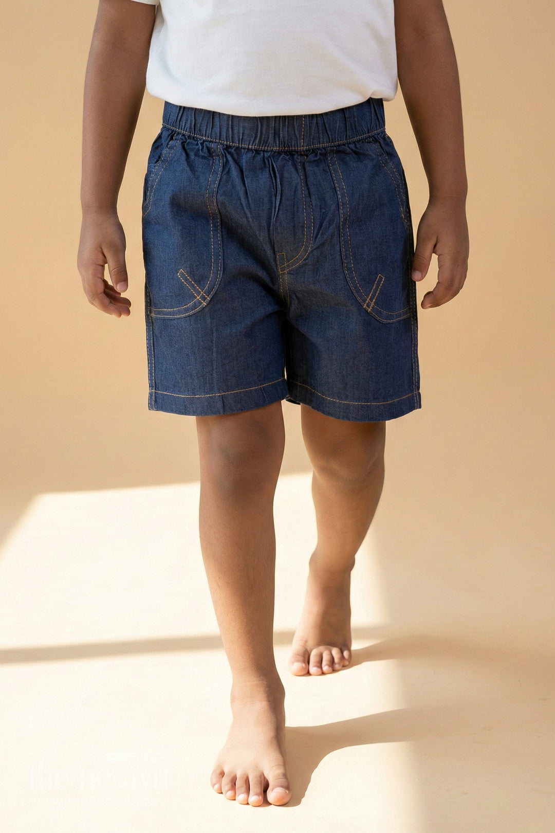 The Nesavu Boys Shorts Blue Cotton Elastic Waist Boys Shorts Nesavu 16 (1Y) / Blue BWS007A-16 The Nesavu Blue Cotton Elastic Waist Boys Shorts