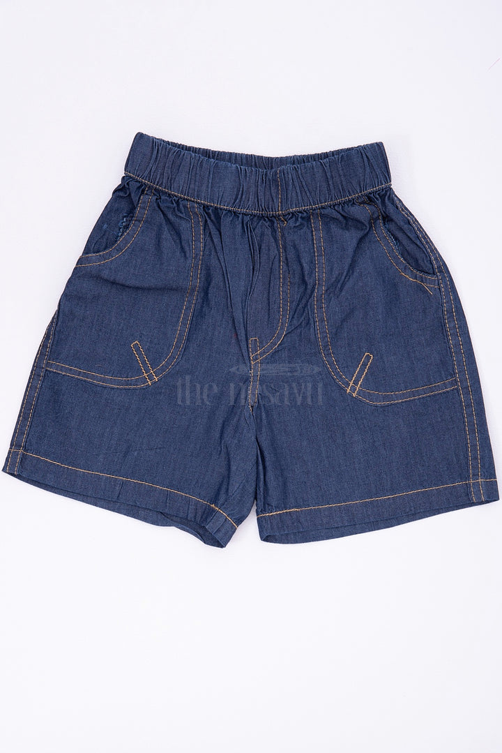 The Nesavu Boys Shorts Blue Cotton Elastic Waist Boys Shorts Nesavu 16 (1Y) / Blue BWS007A-16 The Nesavu Blue Cotton Elastic Waist Boys Shorts