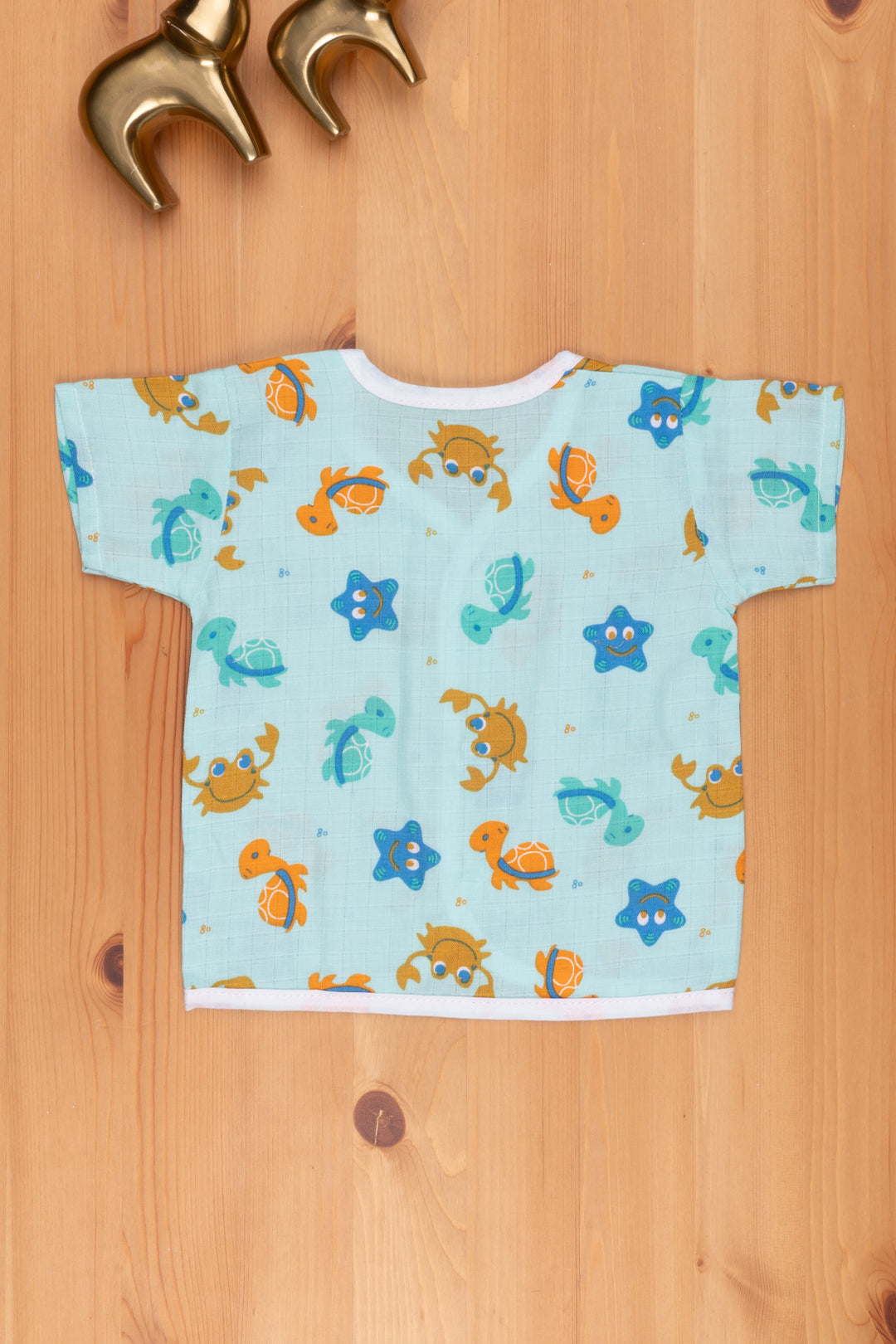 The Nesavu Baby Jhables Blue Cotton Jhabla: Sea Animal Theme for New Infants Nesavu Cartoon Printed Rompers For Babys | Baby Dress Latest | The Nesavu