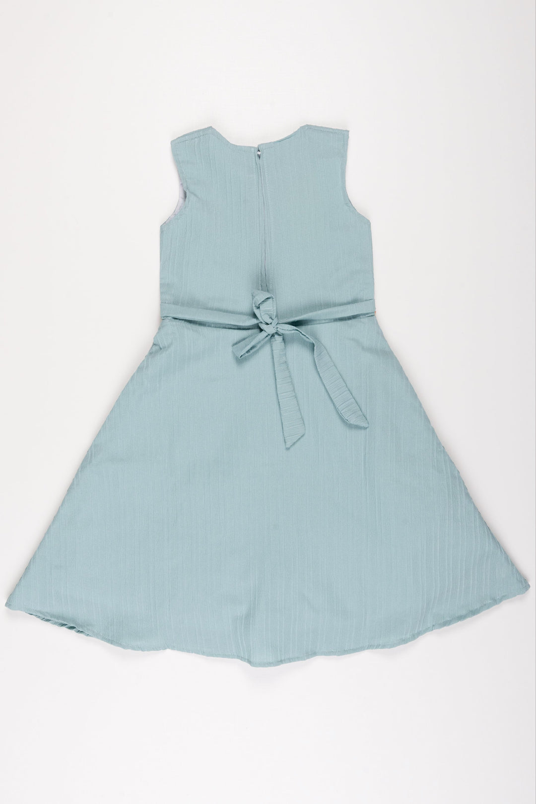 The Nesavu Girls Fancy Frock Blue Dream Pleated Frock: Refreshing Teal with Floral Accent for Girls Nesavu Girls' Teal Pleated Summer Dress | Sleeveless Floral Accent Frock | The Nesavu