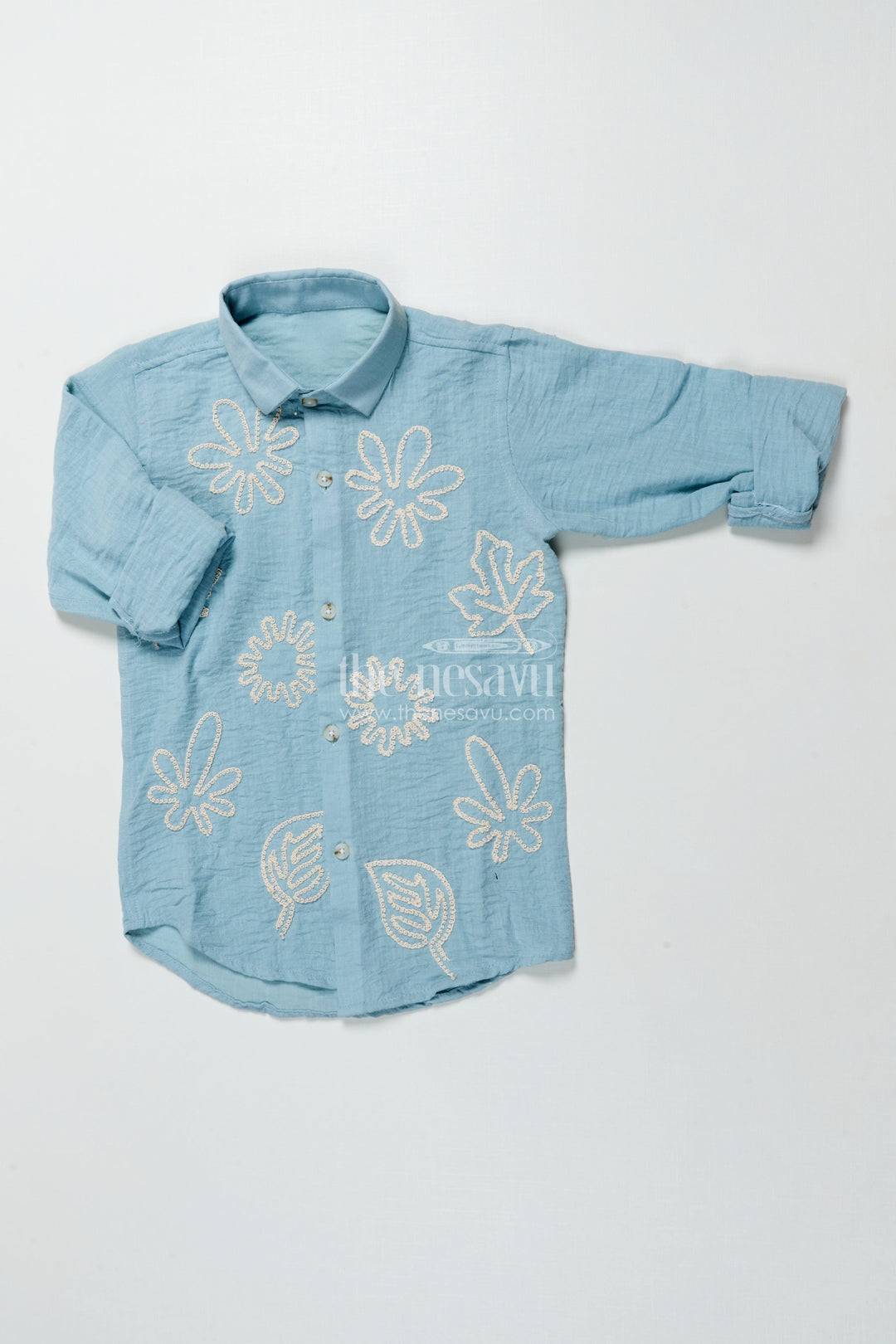 The Nesavu Boys Cotton Shirt Blue Embroidered Viscose Cotton Shirt for Boys Ethnic Casual Shirt Nesavu 26 (6Y) / Blue BS359A-26 Boys blue embroidered viscose cotton shirt festive ethnic shirt kids