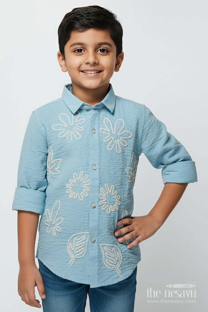 The Nesavu Boys Cotton Shirt Blue Embroidered Viscose Cotton Shirt for Boys Ethnic Casual Shirt Nesavu 26 (6Y) / Blue BS359A-26 Boys blue embroidered viscose cotton shirt festive ethnic shirt kids