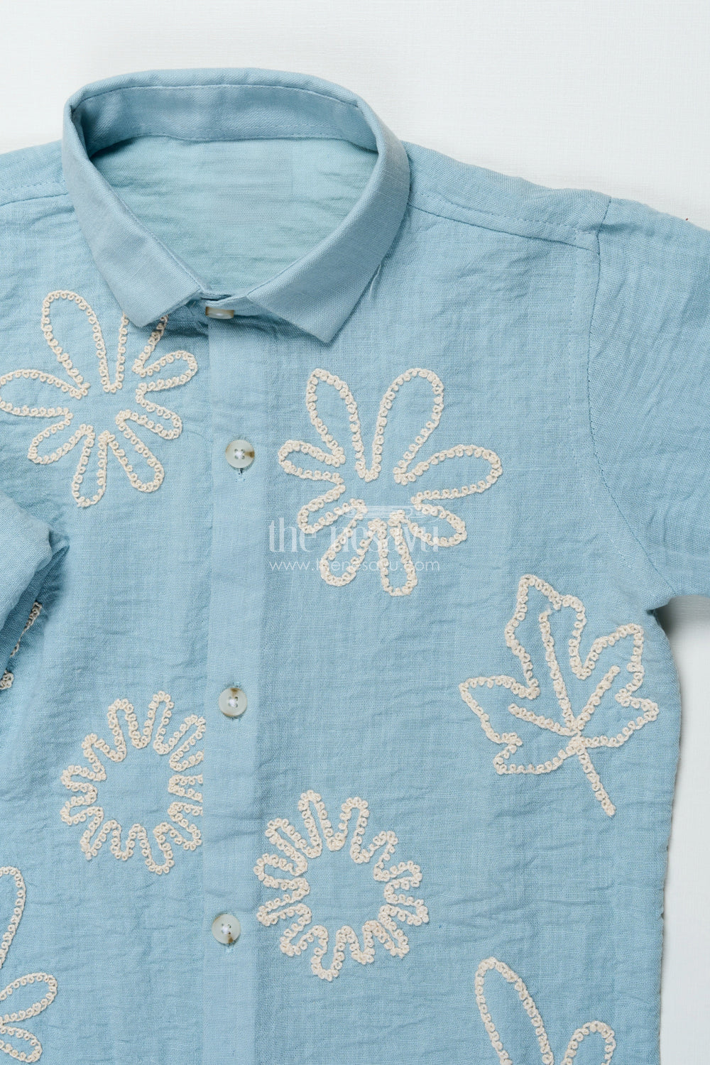The Nesavu Boys Cotton Shirt Blue Embroidered Viscose Cotton Shirt for Boys Ethnic Casual Shirt Nesavu Boys blue embroidered viscose cotton shirt festive ethnic shirt kids