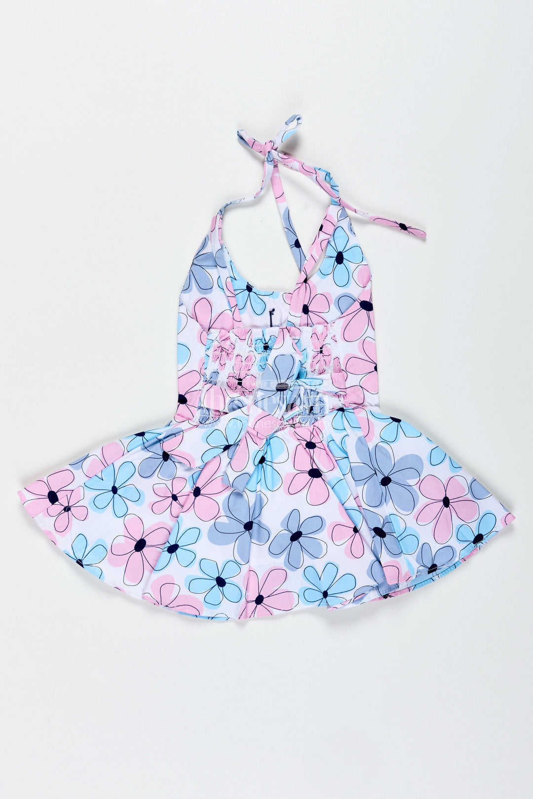 The Nesavu Girls Cotton Frock Blue Floral Cotton Frock for Baby Girls with Halter Neck Nesavu Nesavu Blue Floral Cotton Frock Baby Girls Sleeveless Dress Summer Fun