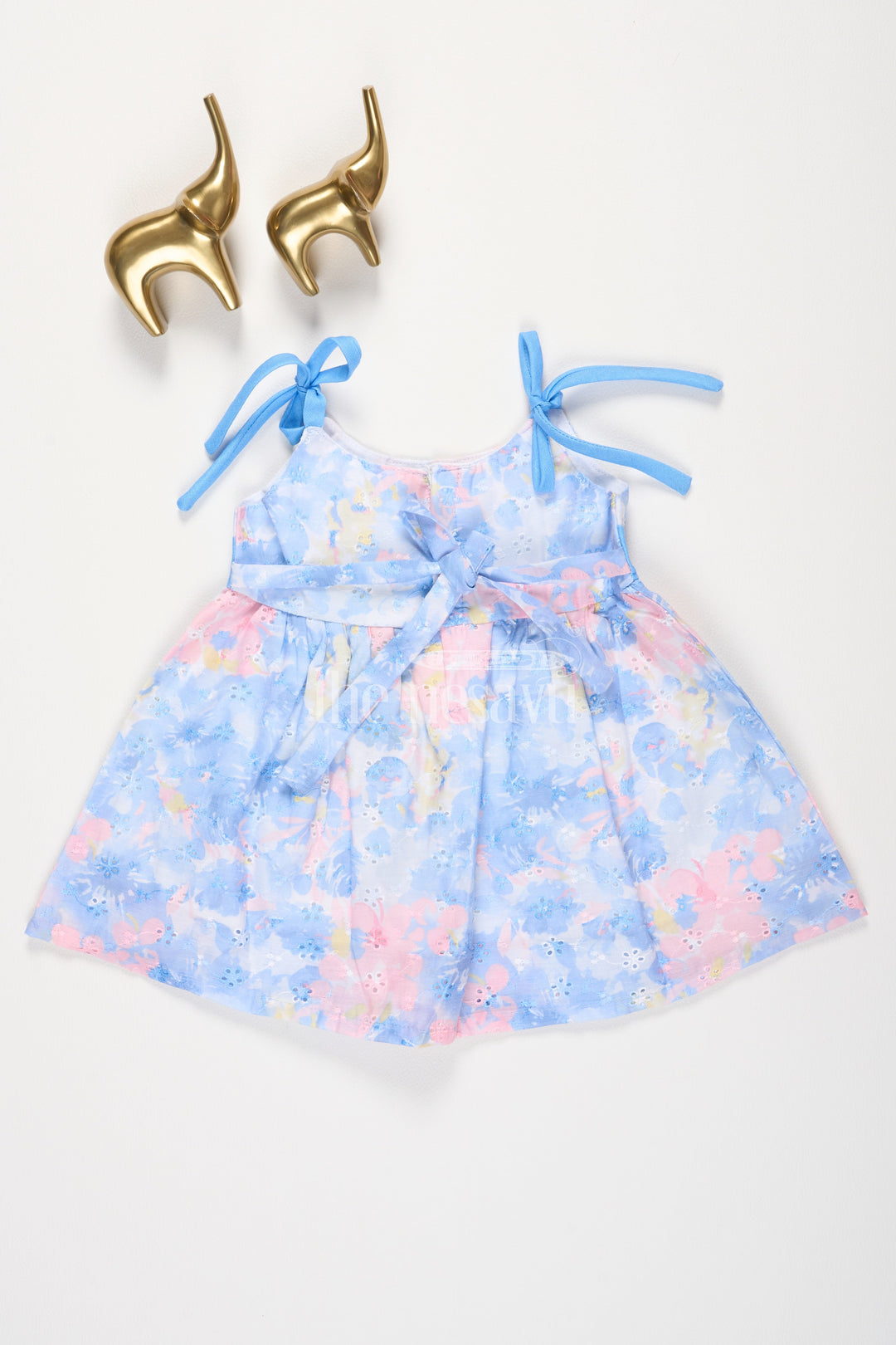 The Nesavu Tie-up Frock Blue Floral Shiffley TieUp Frock with Waist Bow Accent for Baby Girls Nesavu Blue Floral Shiffley Tie-Up Frock with Waist Bow Accent for Baby Girls Nesavu