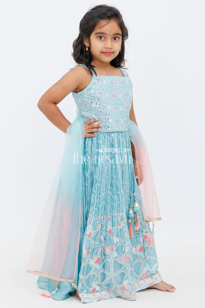 The Nesavu Girls Lehenga Choli Blue Georgette Designer Lehenga Choli with Mirror Work and Embroidered Dupatta Nesavu Cream and Pink Georgette Designer Lehenga Choli with Mirror Work and Embroidered Dupatta Nesavu