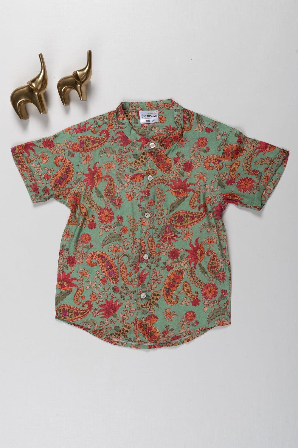 The Nesavu Boys Cotton Shirt Blue Paisley Design Shirt - Perfect for Parties, Beach, and Casual Wear Nesavu 16 (1Y) / Green / Chanderi BS165C-16 Blue Paisley Design Shirt - Party, Beach, and Casual Wear for Kids