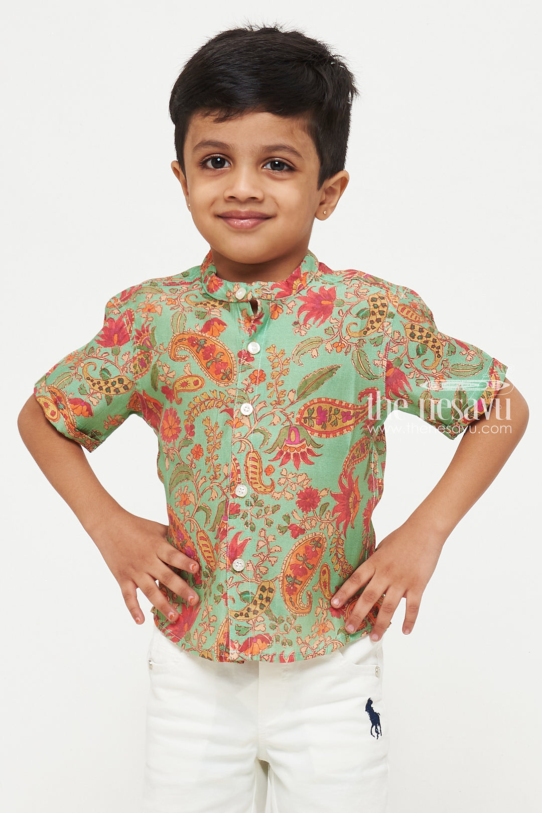 The Nesavu Boys Cotton Shirt Blue Paisley Design Shirt - Perfect for Parties, Beach, and Casual Wear Nesavu Blue Paisley Design Shirt - Party, Beach, and Casual Wear for Kids