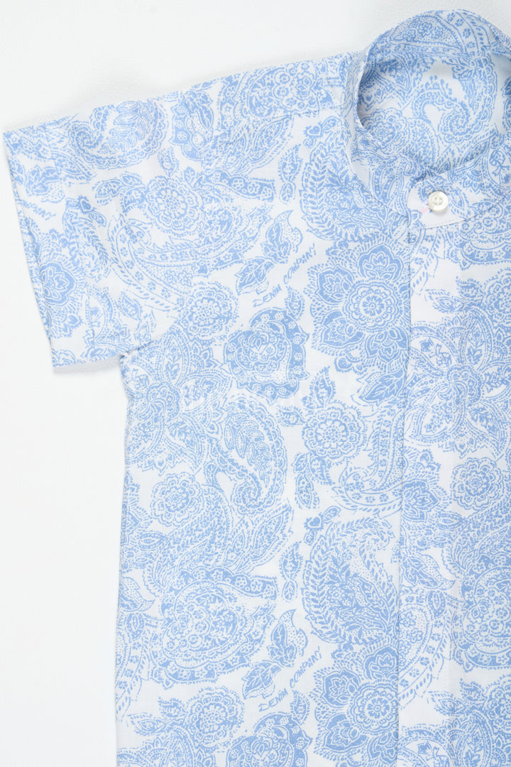 The Nesavu Boys Cotton Shirt Blue Paisley Print Boys Cotton Shirt Half Sleeves Comfortable for Family Gatherings Nesavu Blue Paisley Print Boys Cotton Shirt Nesavu Elegant Half Sleeves Casual Wear Family Gatherings