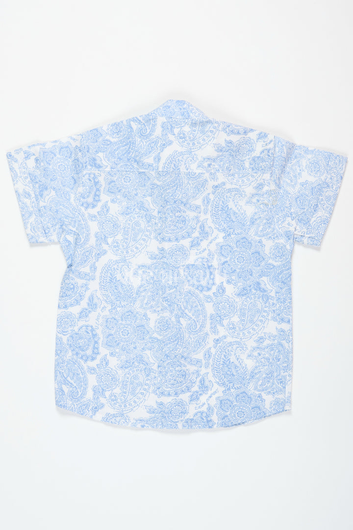 The Nesavu Boys Cotton Shirt Blue Paisley Print Boys Cotton Shirt Half Sleeves Comfortable for Family Gatherings Nesavu Blue Paisley Print Boys Cotton Shirt Nesavu Elegant Half Sleeves Casual Wear Family Gatherings