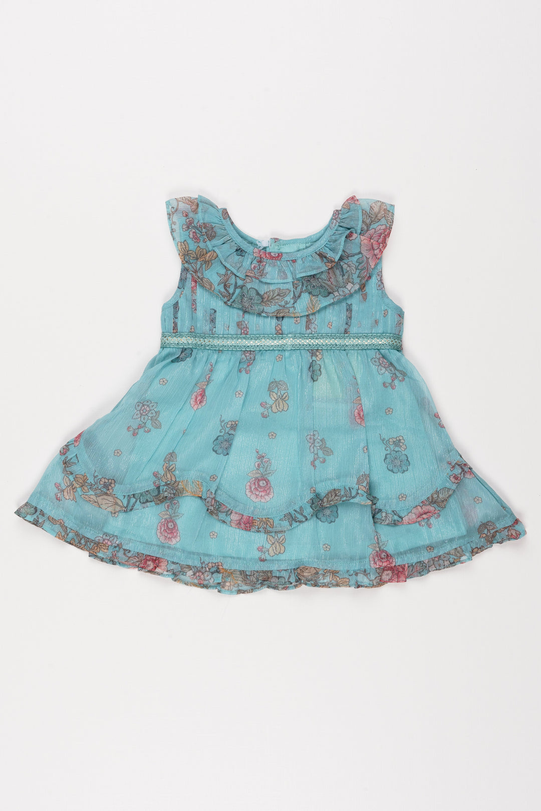 The Nesavu Baby Cotton Frocks Blue Serenity: Floral Elegance in Pleated Layered Baby Frock for Future Fashionistas Nesavu Infant dress designs | Baby wear collections | The Nesavu