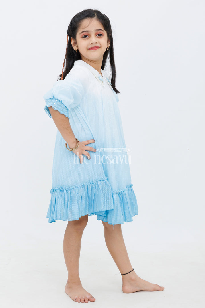 The Nesavu Girls Fancy Frock Blue Shaded Polysilk Organza Frock with Lace Detail for Girls Nesavu Blue Shaded Polysilk Organza Frock with Lace Detail for Girls Nesavu