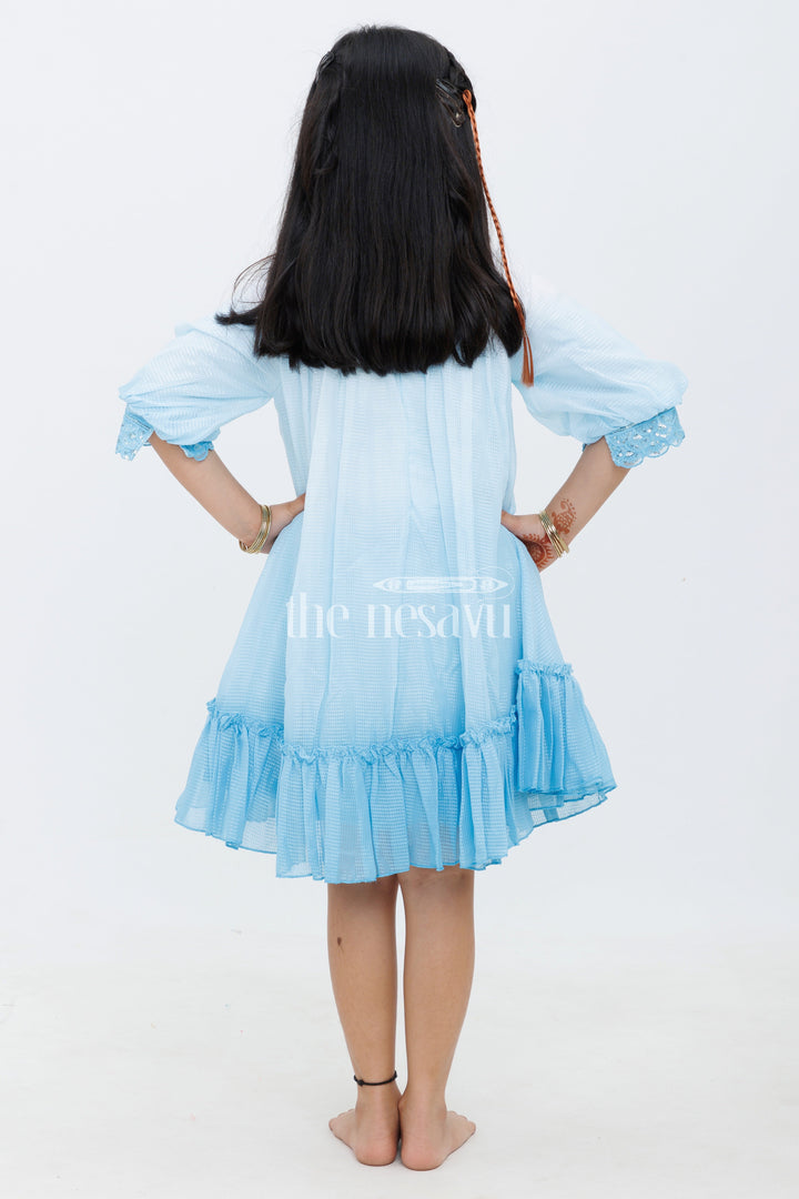 The Nesavu Girls Fancy Frock Blue Shaded Polysilk Organza Frock with Lace Detail for Girls Nesavu Blue Shaded Polysilk Organza Frock with Lace Detail for Girls Nesavu