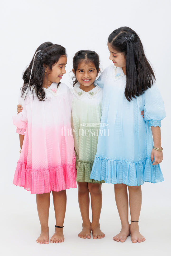 The Nesavu Girls Fancy Frock Blue Shaded Polysilk Organza Frock with Lace Detail for Girls Nesavu Blue Shaded Polysilk Organza Frock with Lace Detail for Girls Nesavu