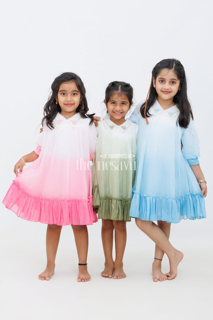 The Nesavu Girls Fancy Frock Blue Shaded Polysilk Organza Frock with Lace Detail for Girls Nesavu Blue Shaded Polysilk Organza Frock with Lace Detail for Girls Nesavu