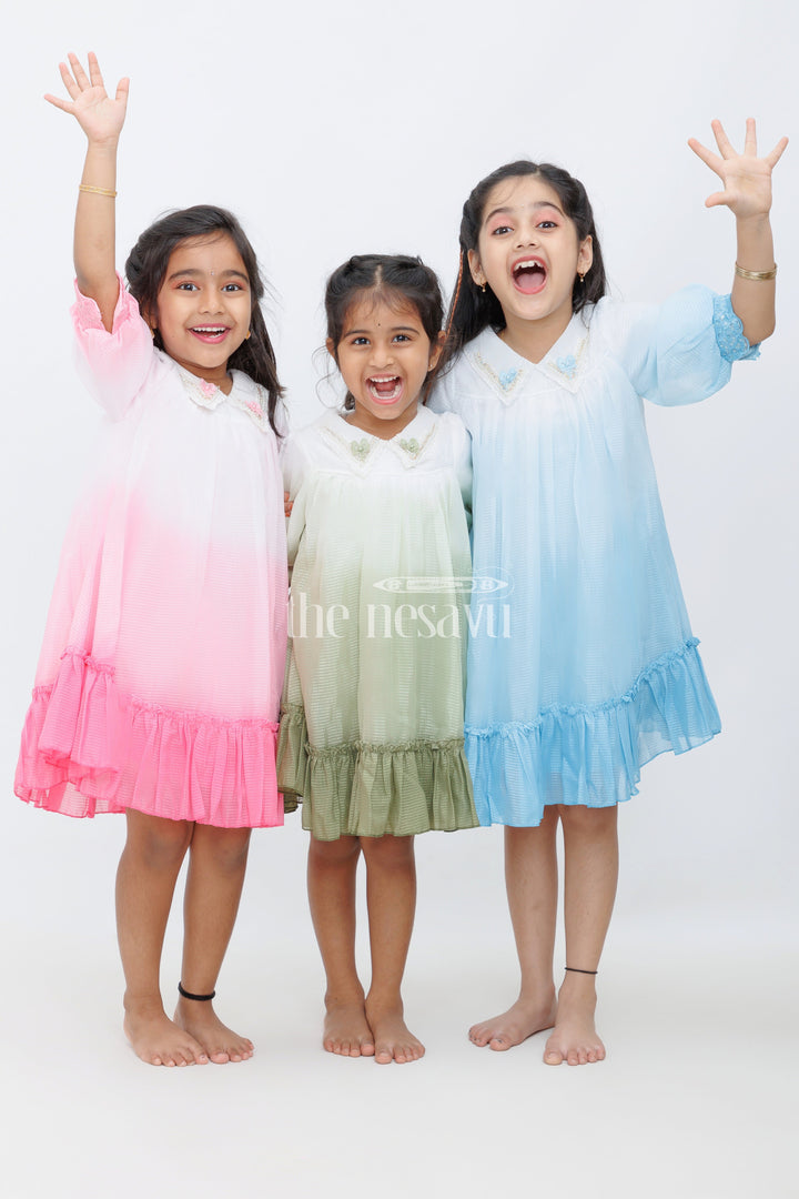 The Nesavu Girls Fancy Frock Blue Shaded Polysilk Organza Frock with Lace Detail for Girls Nesavu Blue Shaded Polysilk Organza Frock with Lace Detail for Girls Nesavu