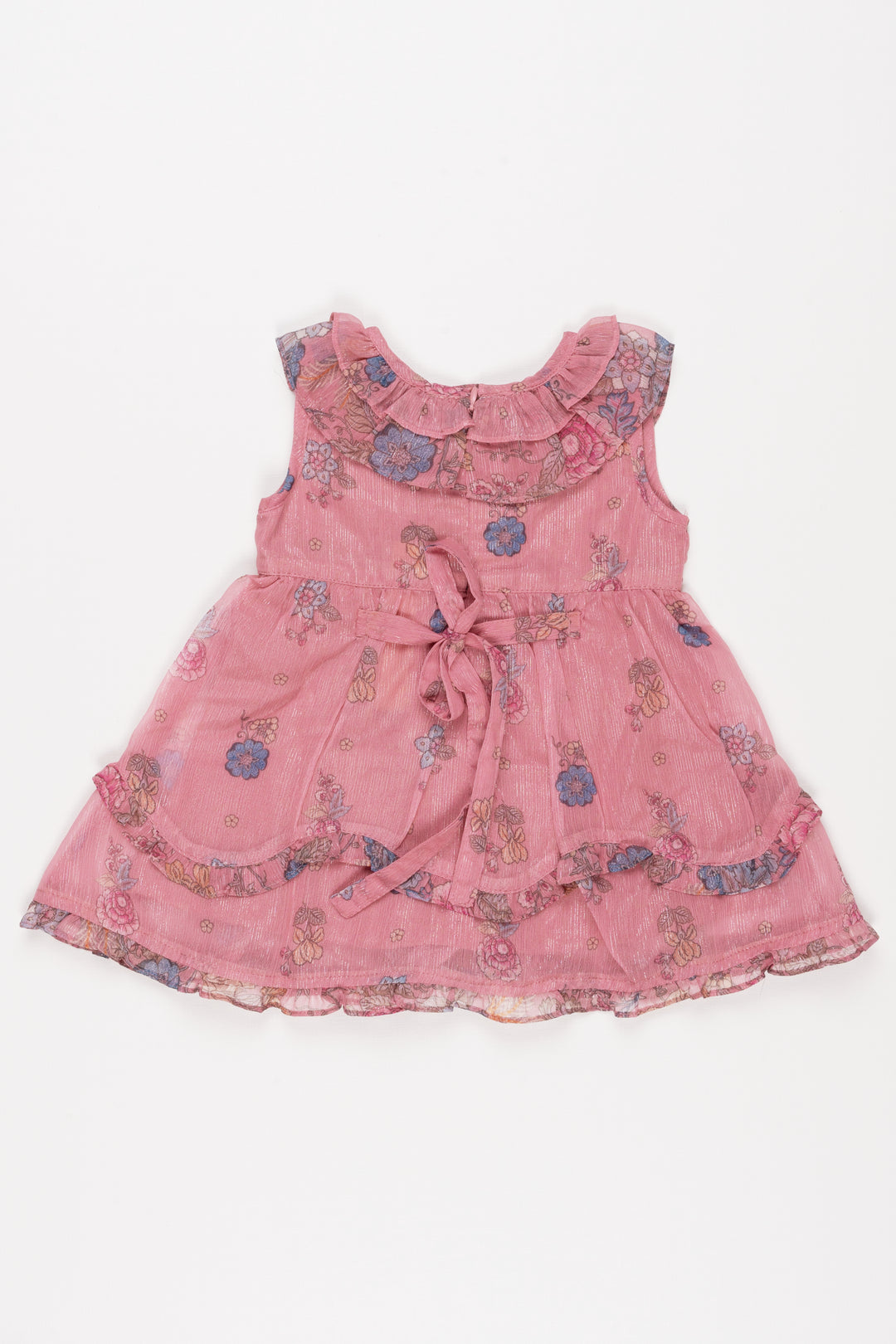 Blush Blooms: Chic Floral Pleated Layered Baby Frock for Adorable Trendsetters