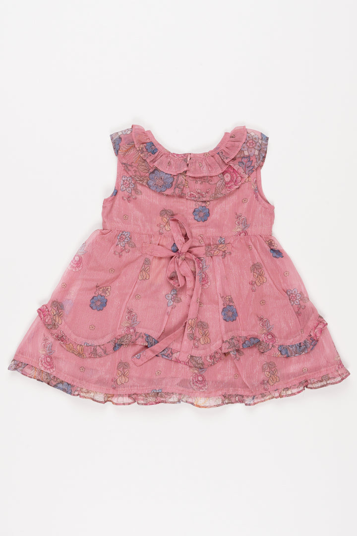 Blush Blooms: Chic Floral Pleated Layered Baby Frock for Adorable Trendsetters