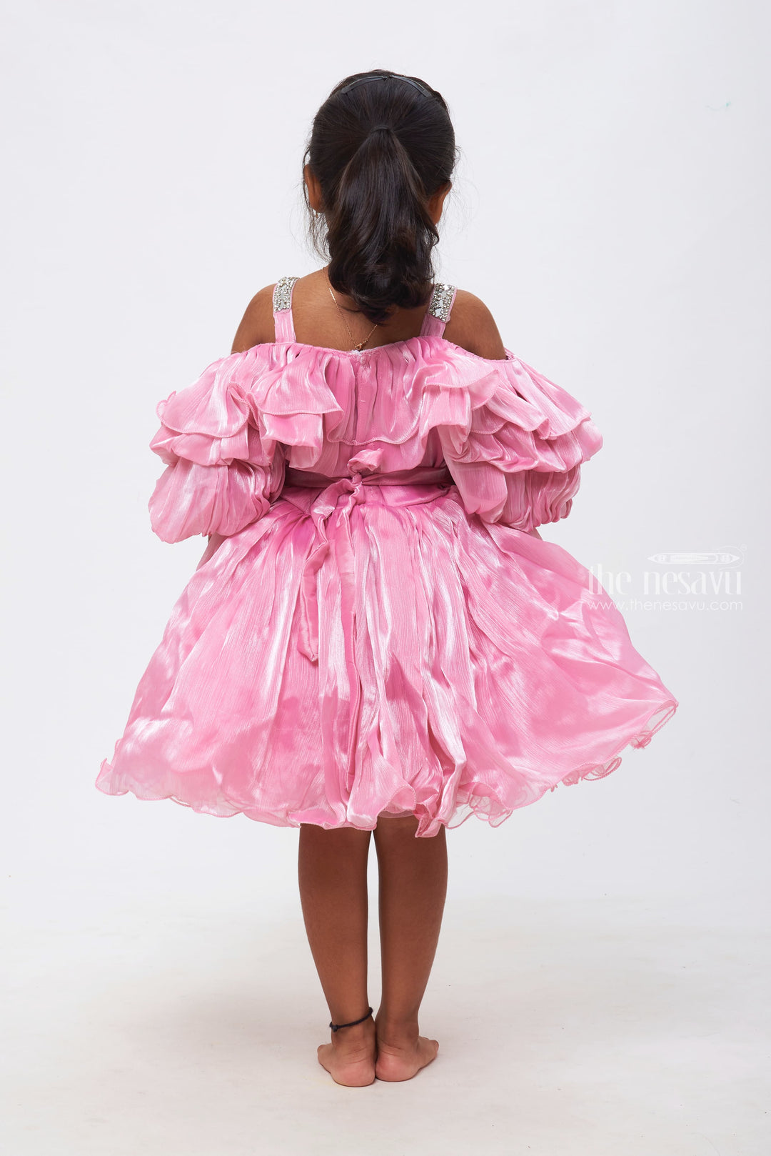 The Nesavu Girls Fancy Party Frock Blush Dream: Girls Organza Ruffle Party Frock with Sparkling Embellishments Nesavu Enchanting Elegance | Girls' Party Frocks to Fall in Love With | The Nesavu