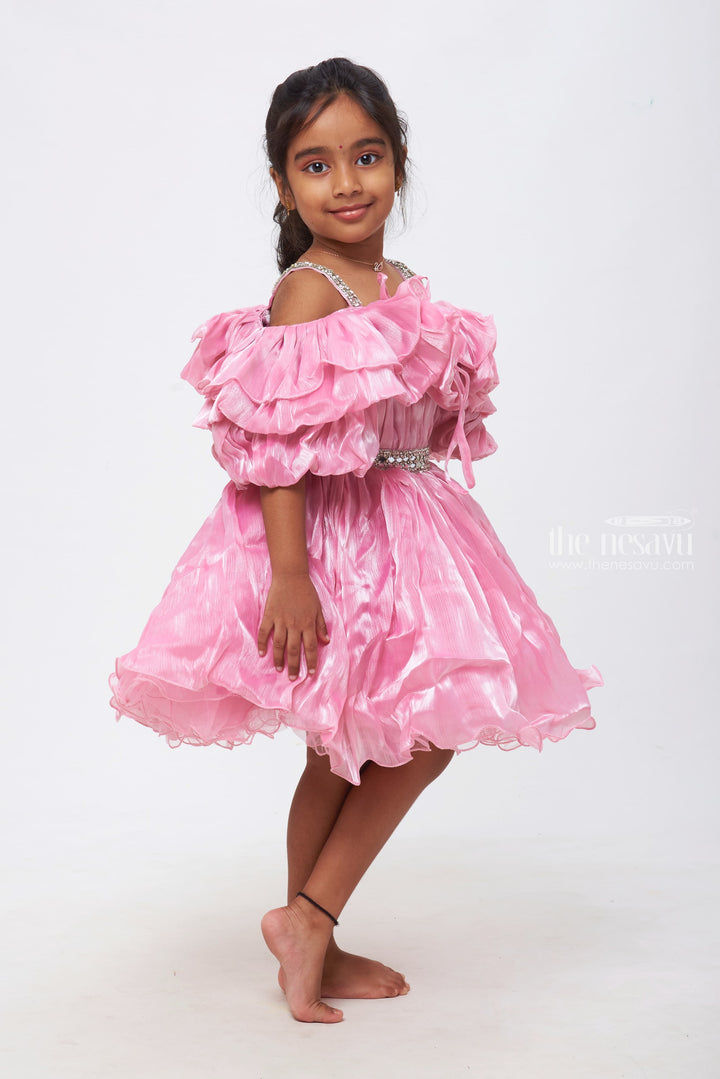 The Nesavu Girls Fancy Party Frock Blush Dream: Girls Organza Ruffle Party Frock with Sparkling Embellishments Nesavu Enchanting Elegance | Girls' Party Frocks to Fall in Love With | The Nesavu