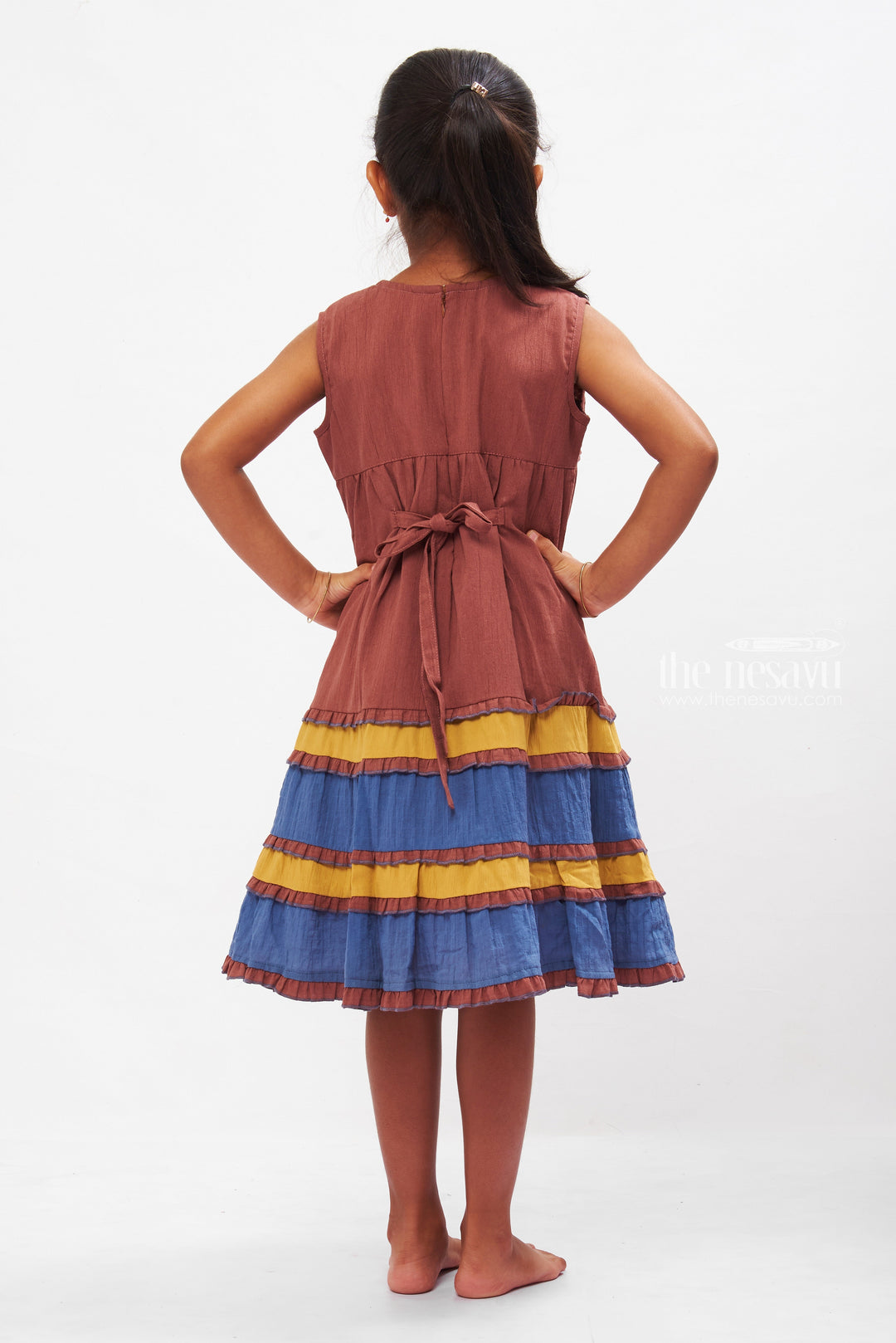 The Nesavu Girls Cotton Frock Bohemian Elegance Tiered Cotton Dress for Girls Nesavu Girls Lightweight Summer Cotton Dresses | Ethnic Tiered Frock | The Nesavu