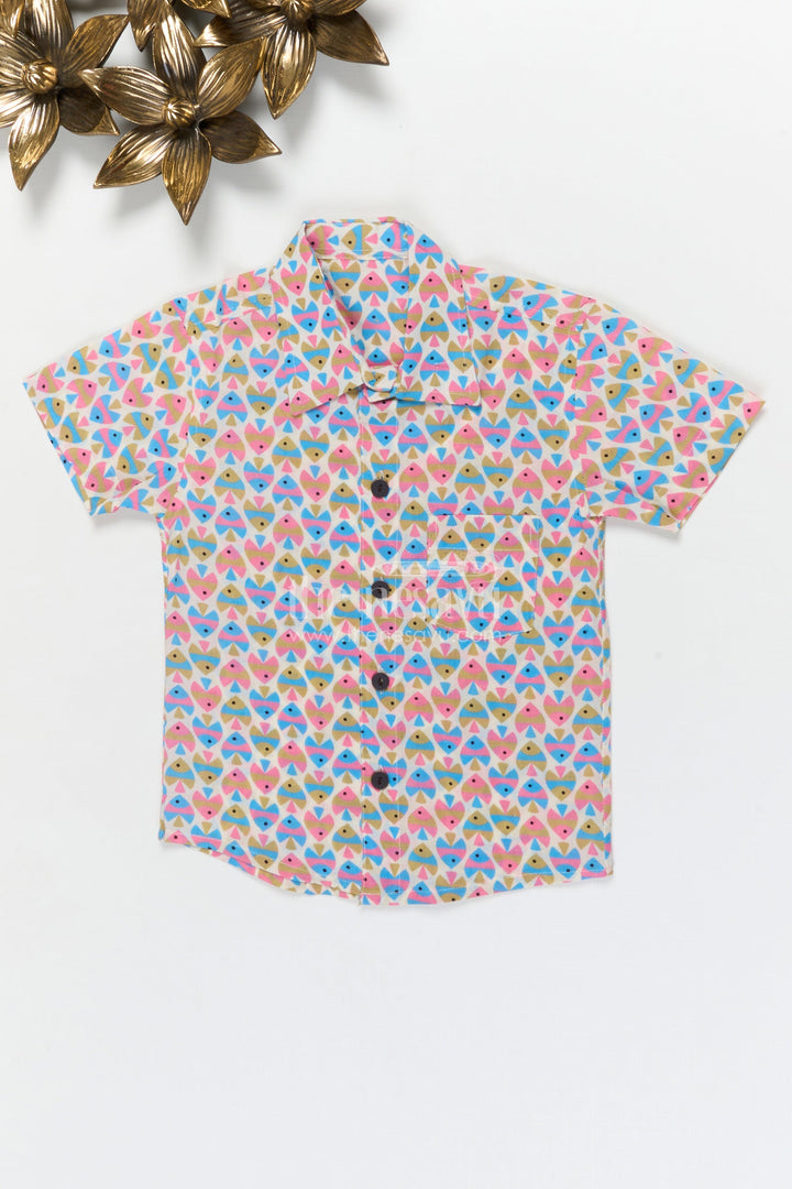 The Nesavu Boys Cotton Shirt Boys Abstract Fish Print Shirt for Beach Days and Fun Dressing Nesavu 20 (3Y) / Multicolor / Cotton BS396A-20 Nesavu boys cotton shirt with abstract fish print for beach trips, holidays and everyday fun
