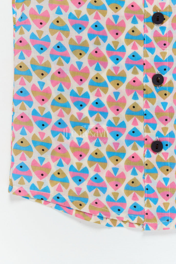 The Nesavu Boys Cotton Shirt Boys Abstract Fish Print Shirt for Beach Days and Fun Dressing Nesavu Nesavu boys cotton shirt with abstract fish print for beach trips, holidays and everyday fun