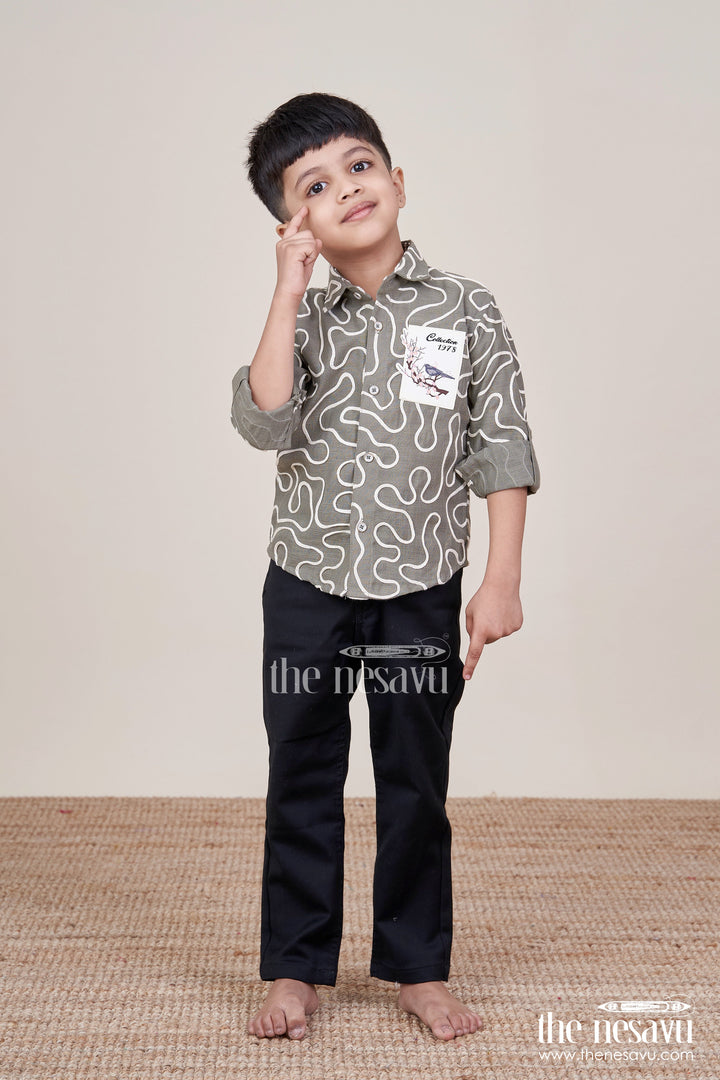 The Nesavu Boys Casual Set Boys Abstract Print Cotton Shirt Set with Trousers Comfy Everyday Fashion Nesavu Nesavu boys cotton shirt pants abstract embroidery  casual daily wear