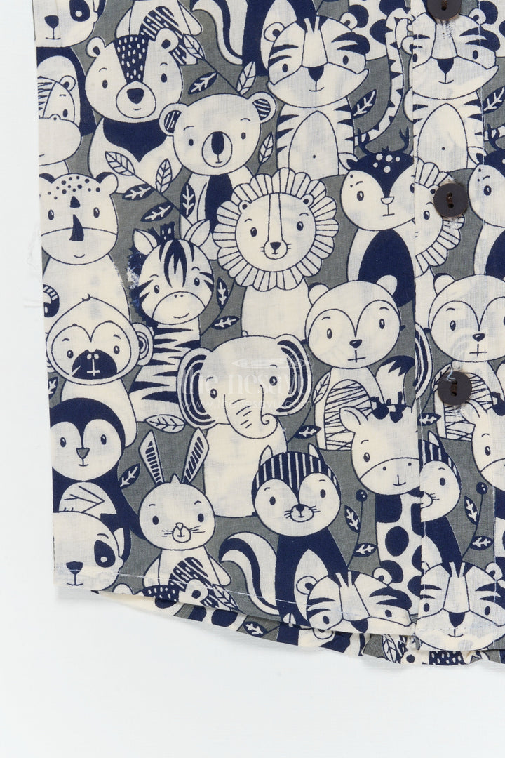 The Nesavu Boys Cotton Shirt Boys Animal Face Print Shirt for School Fun Days and Playdates Nesavu Nesavu boys cotton shirt with animal face print for playdates, school and everyday fun