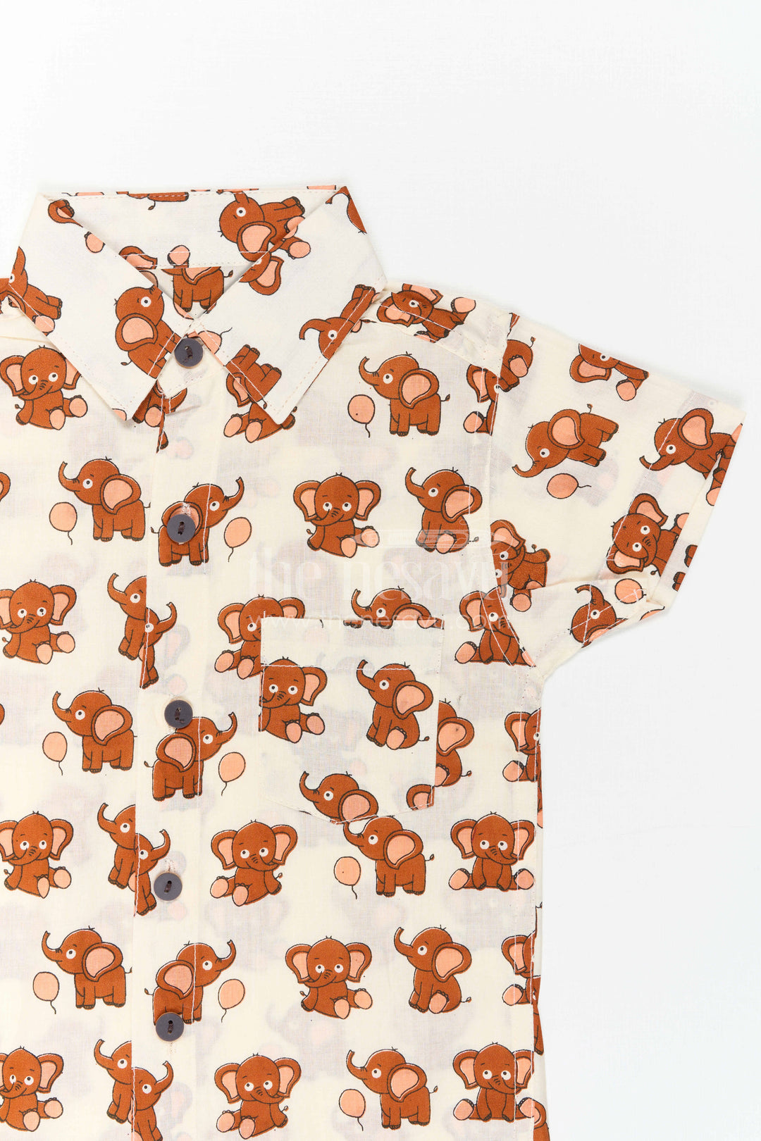 The Nesavu Boys Cotton Shirt Boys Animal Print Cotton Shirt for Playdates and Casual Outings Nesavu Nesavu Boys Cotton Animal Print Shirt With Elephant Design For Playful Casual Outings