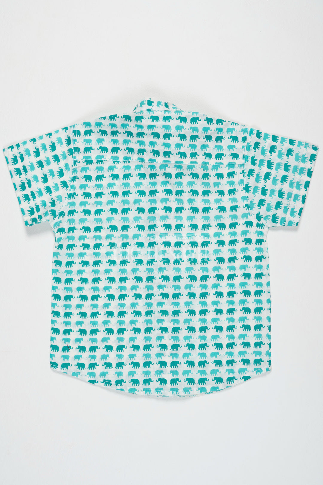 The Nesavu Boys Cotton Shirt Boys Aqua Green Cotton Shirt with Elephant Print and Mandarin Collar for Outdoor Adventures Nesavu Nesavu Boys Aqua Green Cotton Shirt Fun Elephant Print Playful Summer Outings