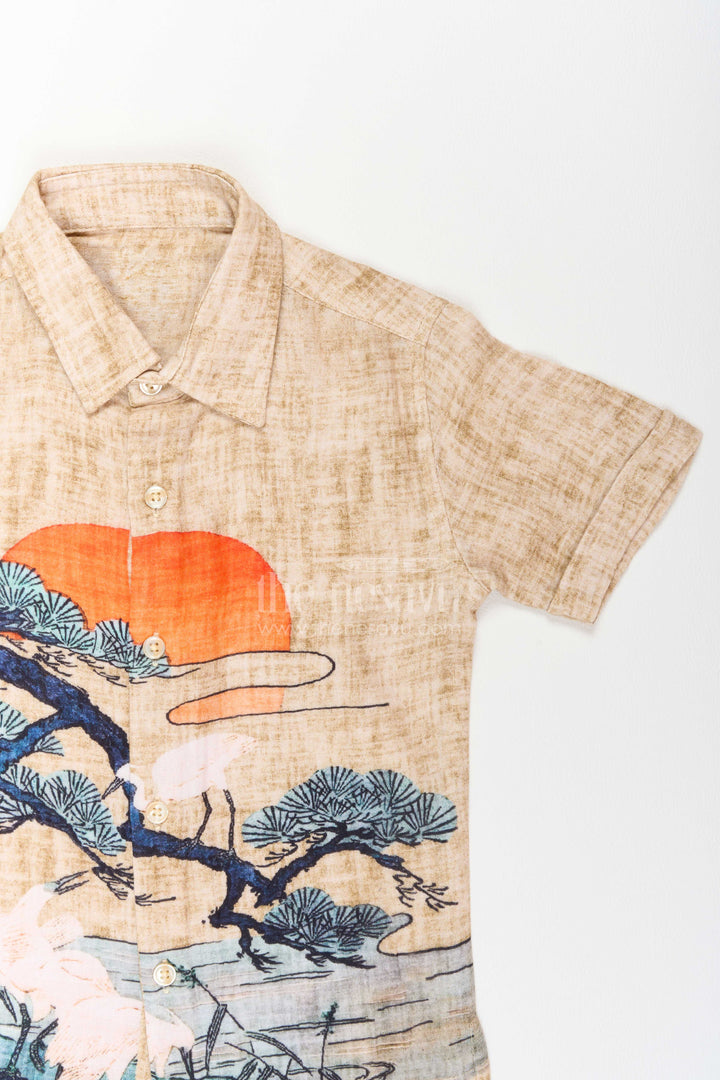 The Nesavu Boys Cotton Shirt Boys Artistic Print Muslin Shirt for Vacations Parties and Family Outings Nesavu Nesavu Boys Artistic Print Muslin Shirt For Vacations Parties Family Outings And Smart Casual Occasions