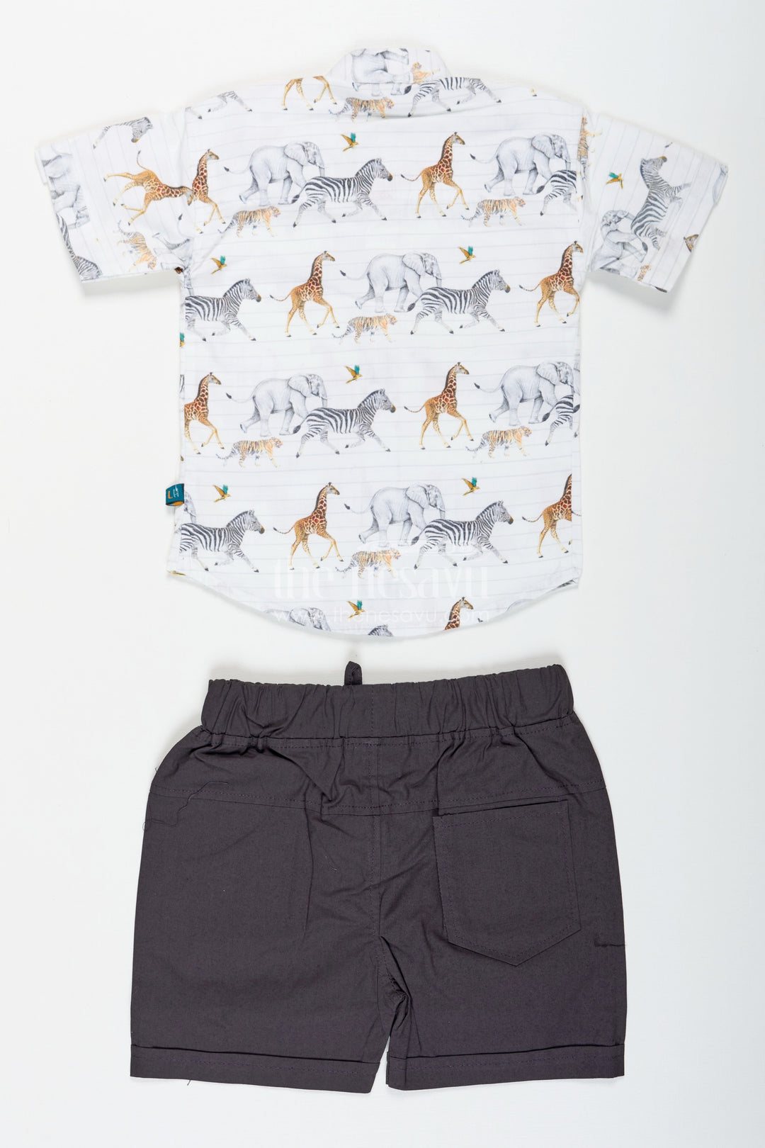 The Nesavu Boys Casual Set Boys Basic Casual Dresses Set with Animal Printed Shirt and Black Shorts for Everyday Adventures Nesavu Boys Basic Casual Dresses Set Animal Printed Shirt Black Shorts Soft Cotton | The Nesavu
