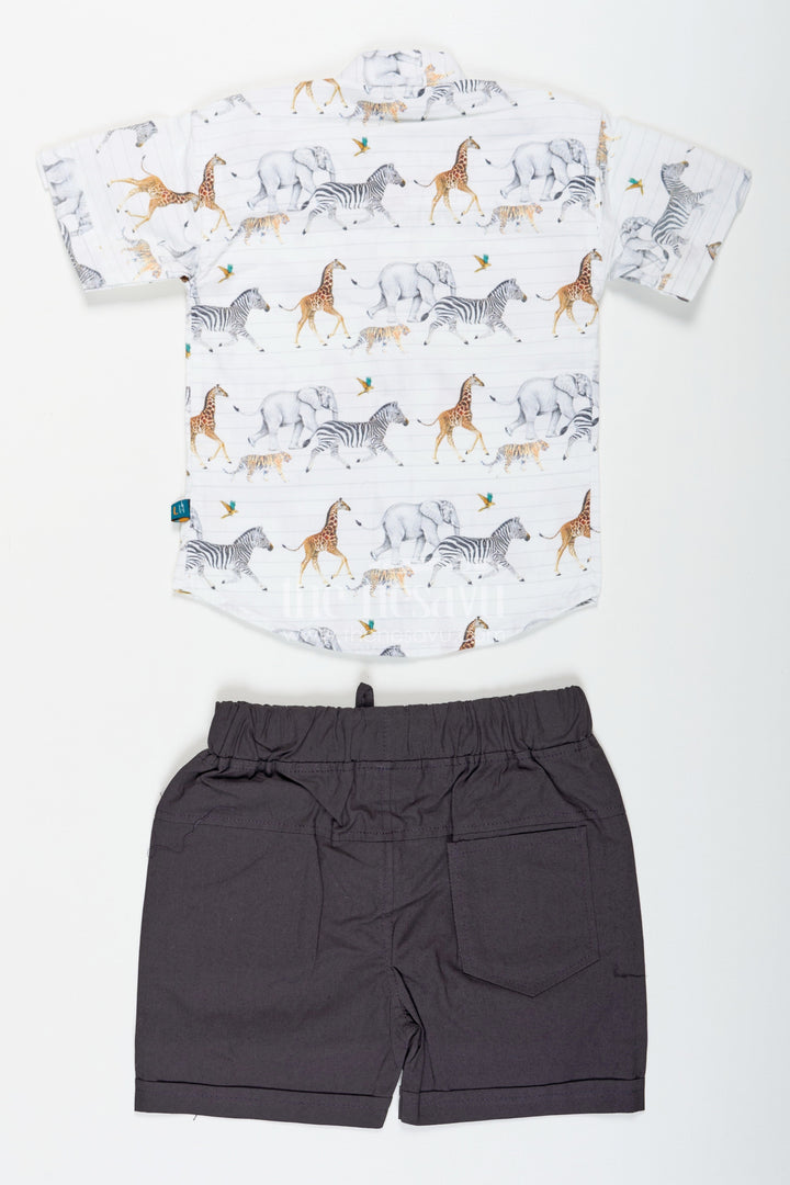 The Nesavu Boys Casual Set Boys Basic Casual Dresses Set with Animal Printed Shirt and Black Shorts for Everyday Adventures Nesavu Boys Basic Casual Dresses Set Animal Printed Shirt Black Shorts Soft Cotton | The Nesavu