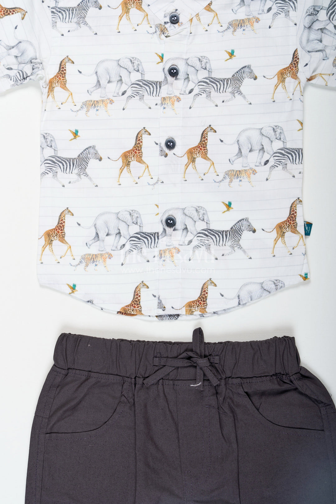The Nesavu Boys Casual Set Boys Basic Casual Dresses Set with Animal Printed Shirt and Black Shorts for Everyday Adventures Nesavu Boys Basic Casual Dresses Set Animal Printed Shirt Black Shorts Soft Cotton | The Nesavu