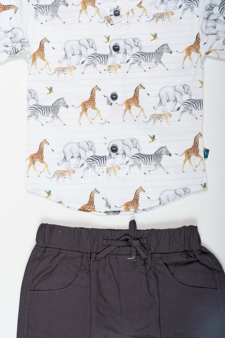 The Nesavu Boys Casual Set Boys Basic Casual Dresses Set with Animal Printed Shirt and Black Shorts for Everyday Adventures Nesavu Boys Basic Casual Dresses Set Animal Printed Shirt Black Shorts Soft Cotton | The Nesavu