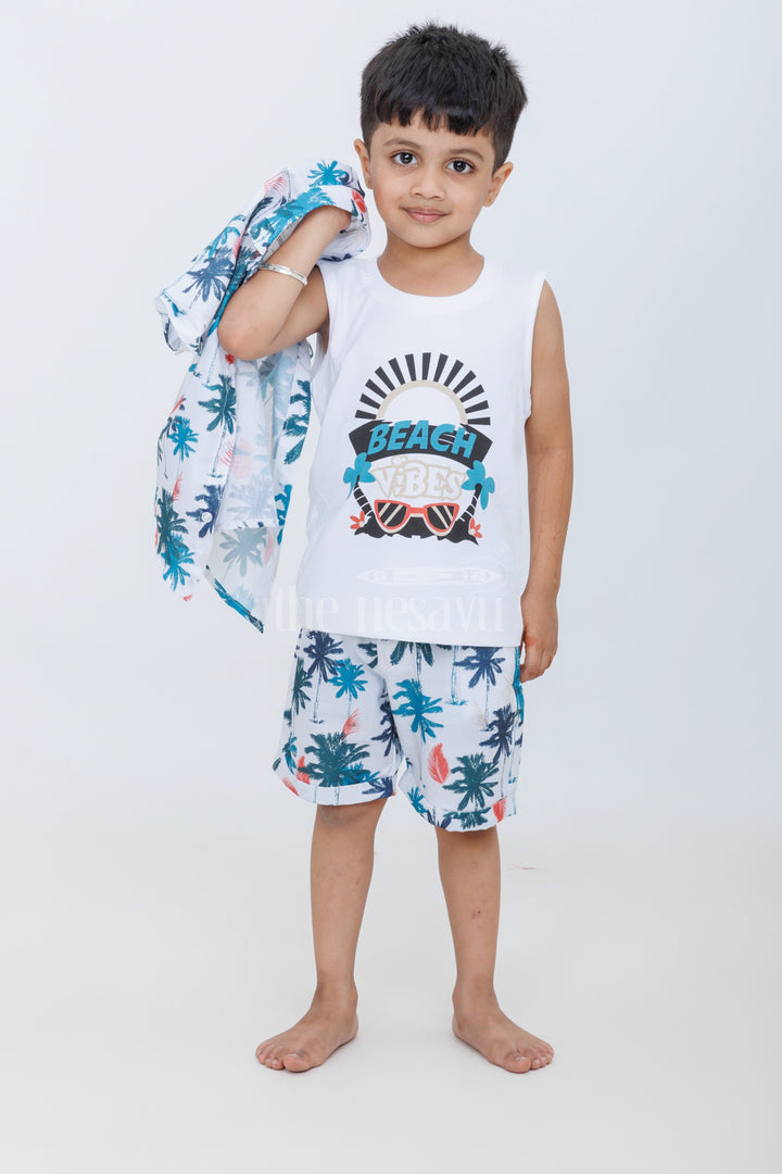 The Nesavu Boys Casual Set Boys Beach-Themed Palm Tree Print Casual Set in Blue and Pink with Graphic Shirt Nesavu Nesavu Boys Beach-Themed Casual Set Palm Tree Print Graphic Shirt Shorts Summer Outings