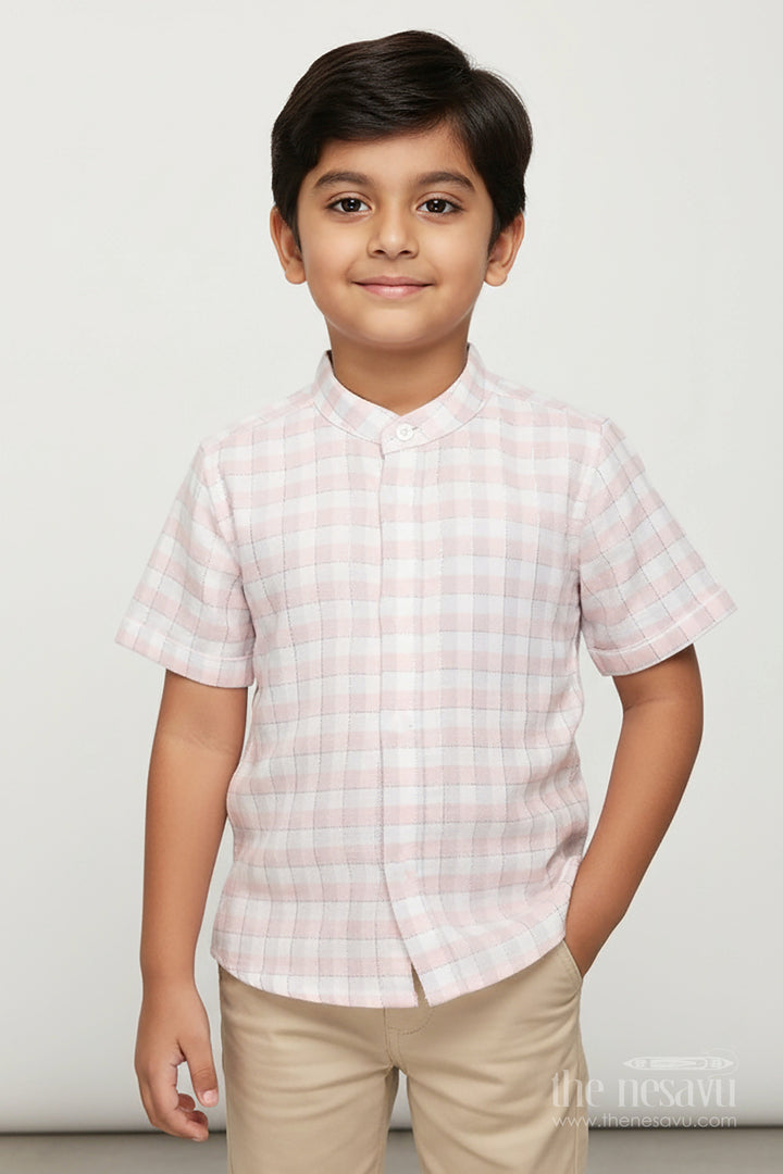 The Nesavu Boys Cotton Shirt Boys Beige Checkered Shirt in Cotton Blend for Everyday Comfort and Style Nesavu 16 (1Y) / Half white BS310A-16 Nesavu Boys Cotton Blend Check Shirt Everyday Wear School Family Time Casual Outings