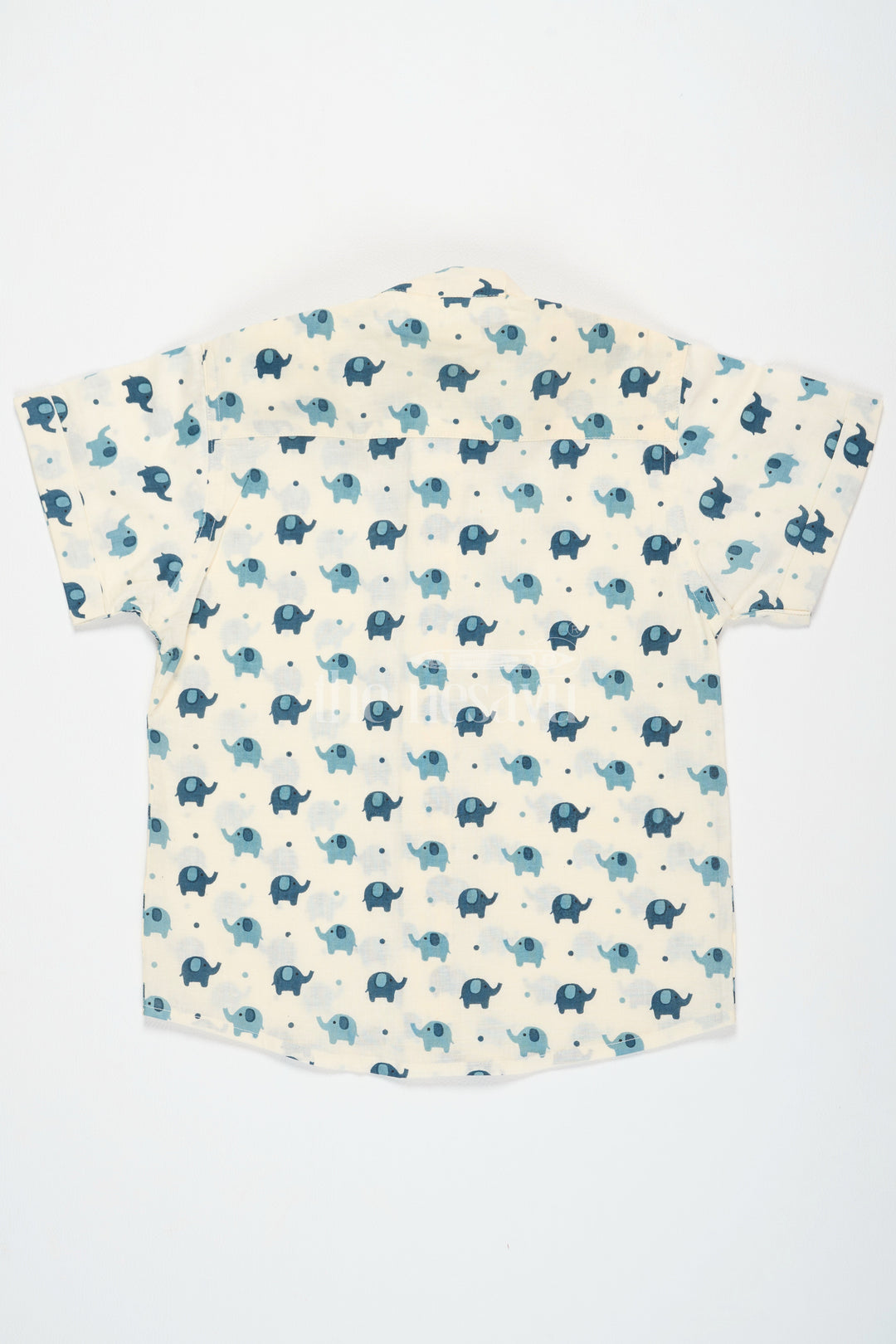 The Nesavu Boys Cotton Shirt Boys Beige Cotton Shirt with Playful Blue Elephant Print for Fun Casual Wear Nesavu Nesavu Boys Beige Cotton Shirt Blue Elephant Print Short Sleeves Everyday Fun