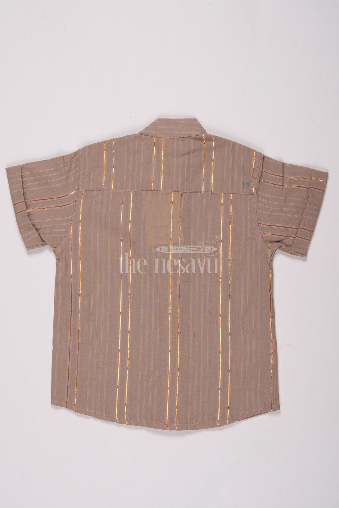 The Nesavu Boys Cotton Shirt Boys Beige Cotton Shirt with Subtle Golden Stripes for Christmas Celebrations Nesavu Nesavu Boys Beige Cotton Christmas Shirt Golden Stripes Holiday Celebrations