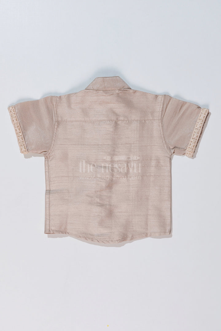 The Nesavu Boys Silk Shirt Boys Beige Half Shirt in Silk Blend with Embroidered Borders for Festive and Traditional Wear Nesavu Boys Beige Silk Half Shirt Embroidered Borders Traditional Festive Wear | The Nesavu