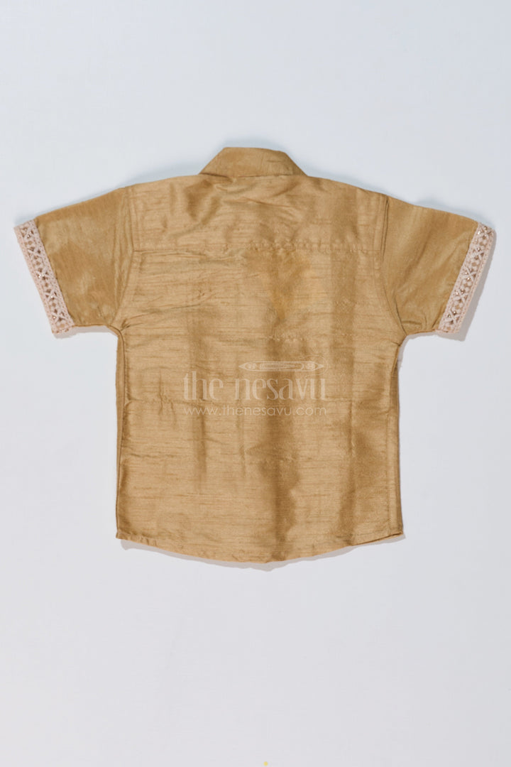The Nesavu Boys Silk Shirt Boys Beige Silk Shirt with Elegant Embroidery and Short Sleeves for Festive and Traditional Wear Nesavu Boys Beige Silk Shirt Elegant Embroidery Short Sleeves Traditional Festive Wear | The Nesavu