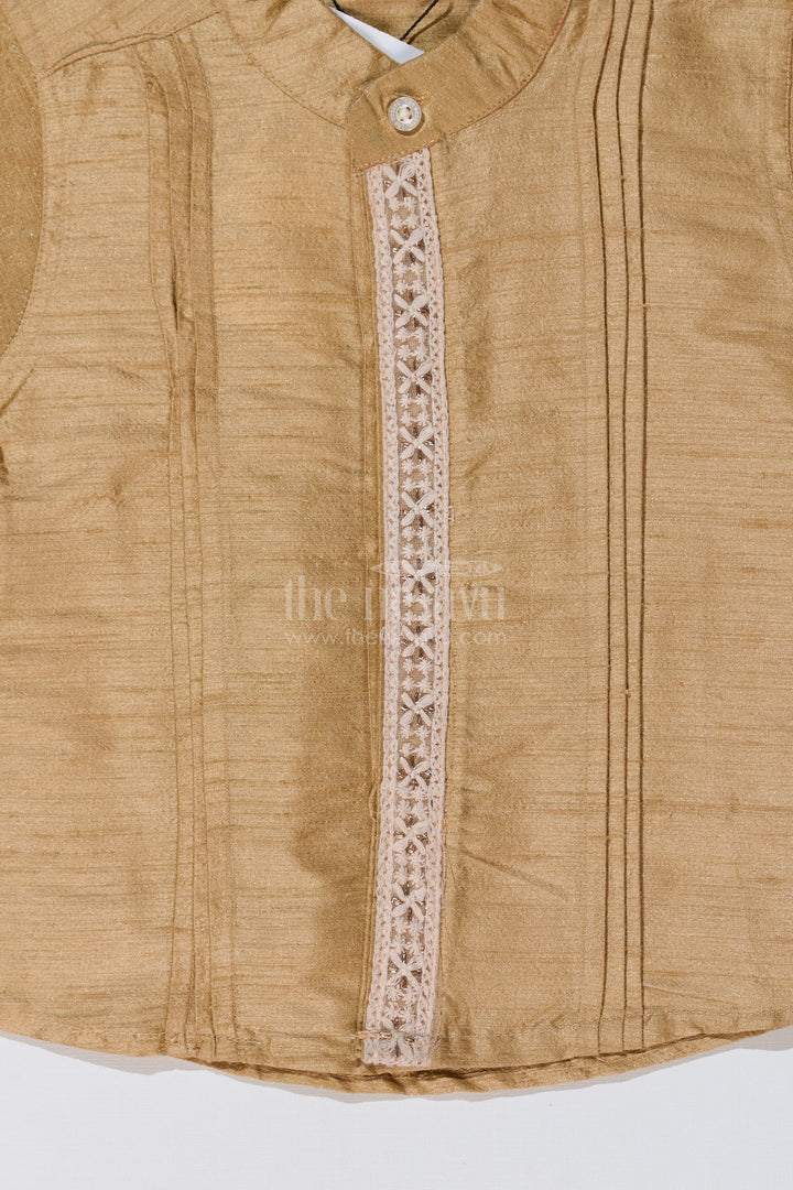 The Nesavu Boys Silk Shirt Boys Beige Silk Shirt with Elegant Embroidery and Short Sleeves for Festive and Traditional Wear Nesavu Boys Beige Silk Shirt Elegant Embroidery Short Sleeves Traditional Festive Wear | The Nesavu